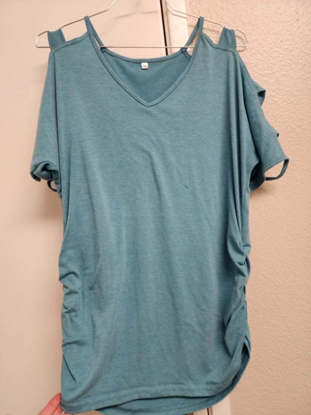 Teal Cold Shoulder Cutout Top | V-Neck | Ruched Sides | Short Sleeve